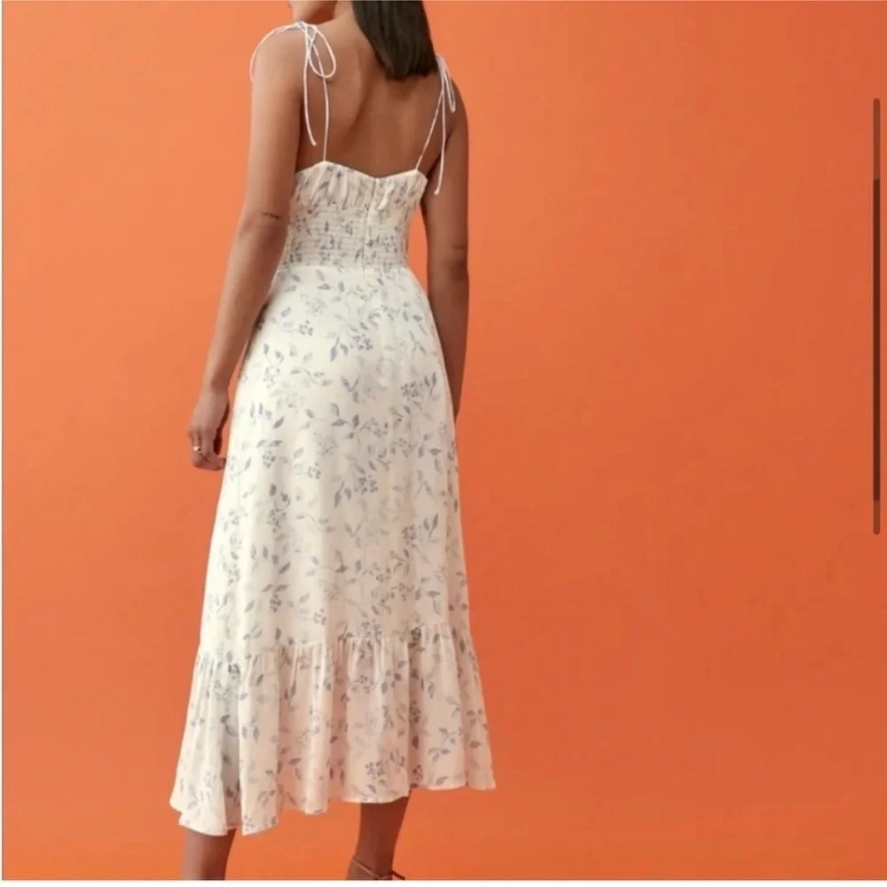 Reformation Embry Midi Dress in Laurel Blue and White Size 10 - Picture 3 of 12